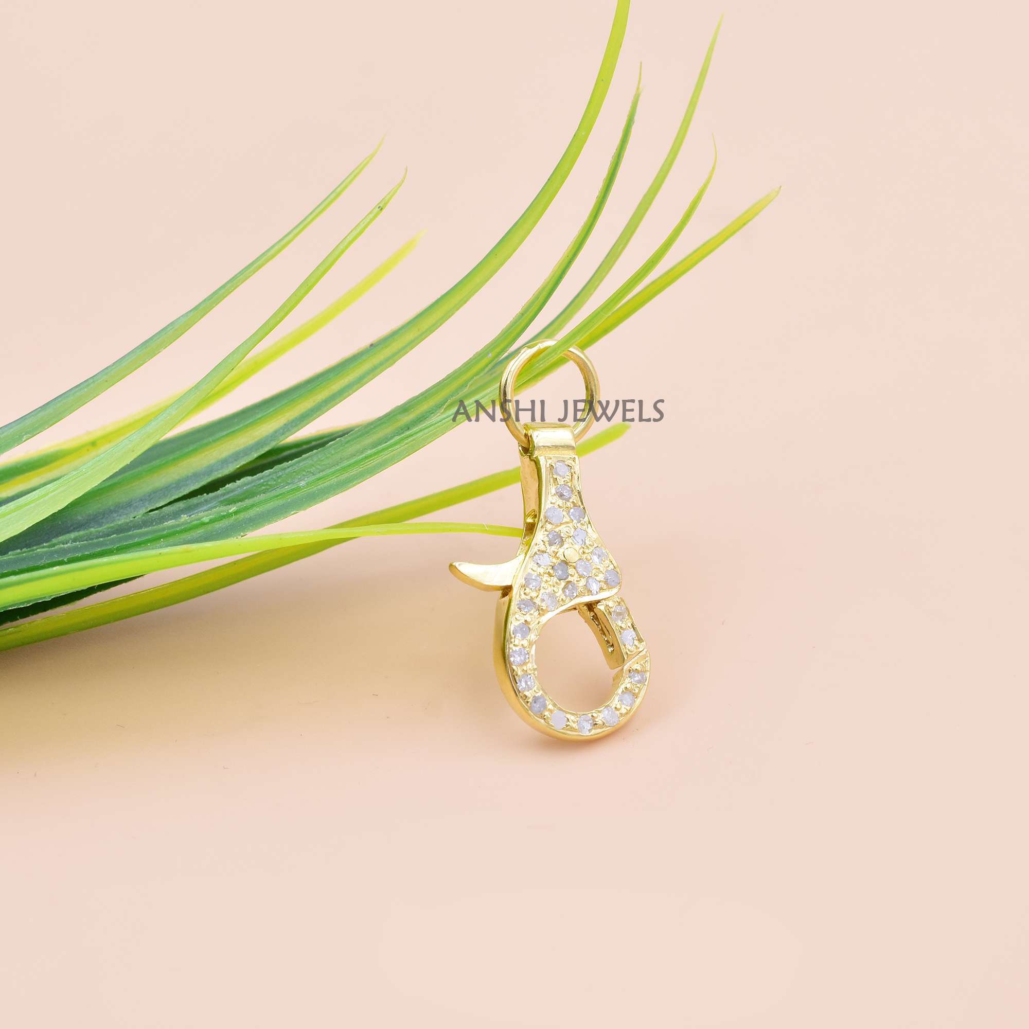 14K Yellow Gold Plated Genuine Diamond Statement Necklace Connector In Silver