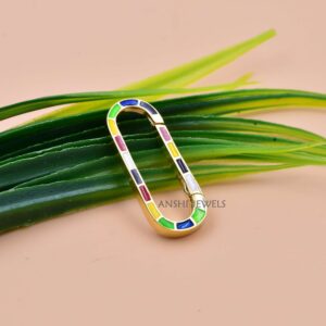 Modern Multi Enamel Charm Holder Connector in 14K Gold Plated Silver