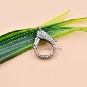 Gray Plated Sculptural Diamond Fish Clasp, Luxury Sterling Silver Finding