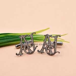 Personalized AJ Initial Diamond Cufflinks – Grey Plated Sterling Silver