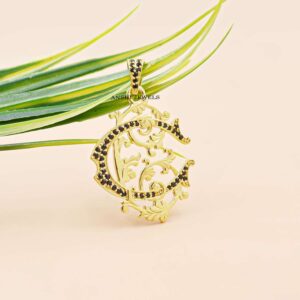 Black Spinel CE-EC Stylish Monogram Pendant – Personalized Gold Plated Silver Jewelry