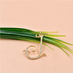 14k Gold Plated Diamond-Accented Cursive J Initial Charm in Sterling Silver