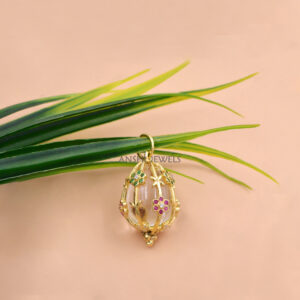 14k Gold Plated Floral Crystal Egg Pendant in Sterling Silver with Multi CZ Sparkle