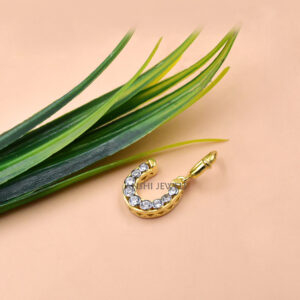14k Gold Plated White CZ Lucky Horseshoe Necklace Pendant in Sterling Silver