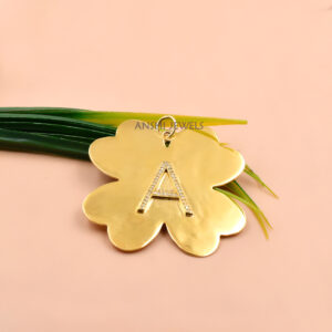 Sparkling Four-Leaf Clover with Diamond A Initial – Lucky Silver Large Pendant