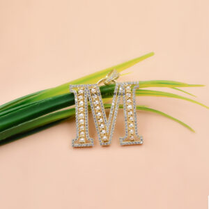 Pearl & Diamond Initial M Pendant in 14K Gold Plated Sterling Silver