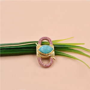 Sterling Silver Amazonite Padlock Charm with Pink CZ Detail In Gold Plated