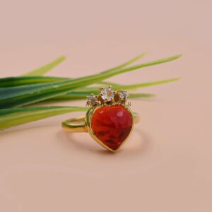 Heart Red Garnet Ring with Aquamarine Accents in Gold Plated Silver
