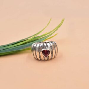 Sterling Silver Cigar Ring with Pink CZ Heart & White CZ Band Band Ring