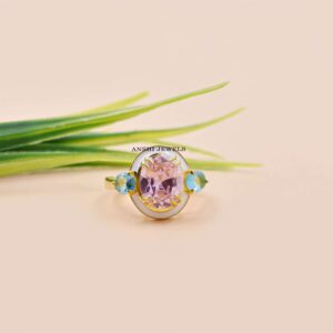 14k Gold Plated Designer Pink Tourmaline Cocktail Ring Jewelry In Silver