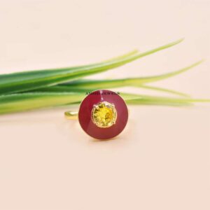 14k Gold Plated Yellow CZ Round Disc Ring in Gold Plated Sterling Silver