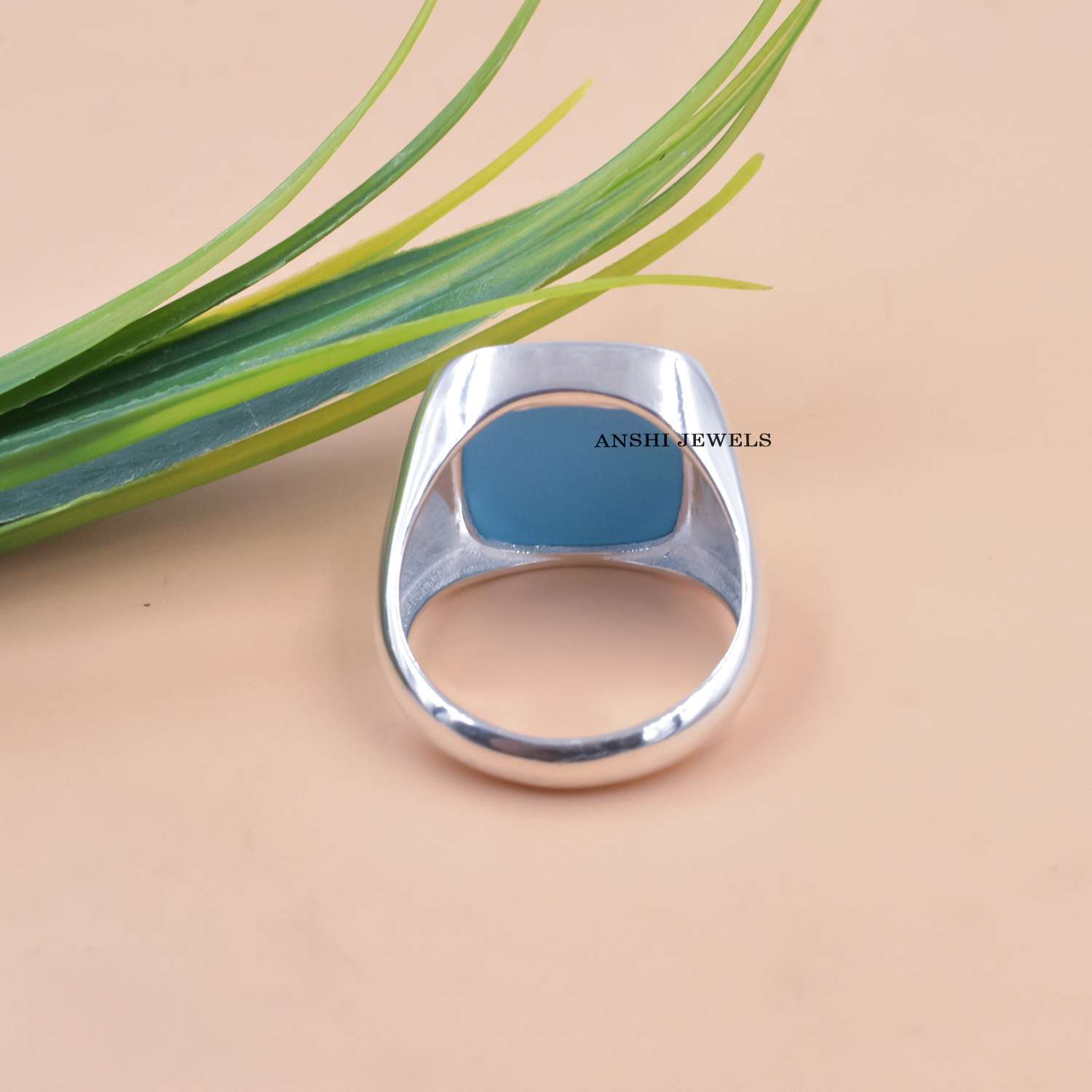 Sterling Silver Turquoise Cocktail Ring with Brilliant CZ Accents - Image 3