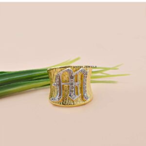 Diamond M Monogram Ring – Gold Plated Sterling Silver Jewelry