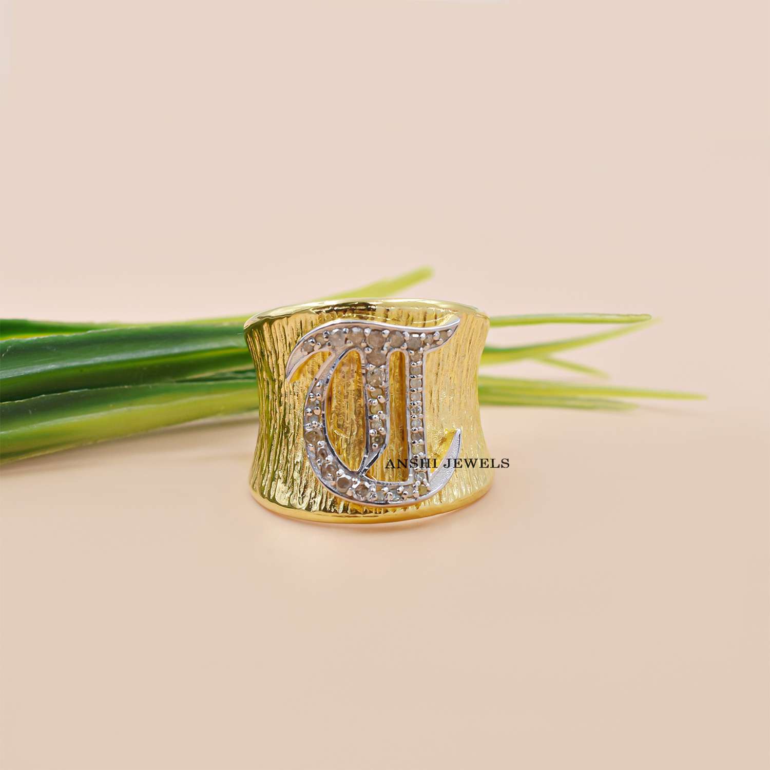 Diamond M Monogram Ring – Gold Plated Sterling Silver Jewelry - Image 5