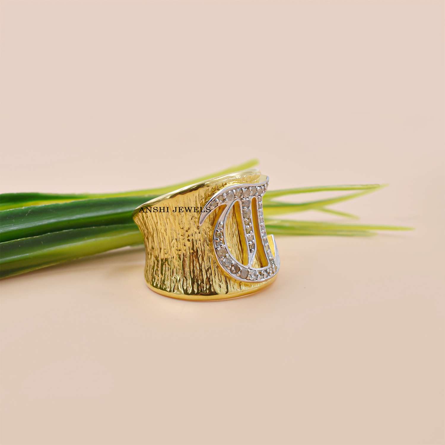 Diamond M Monogram Ring – Gold Plated Sterling Silver Jewelry - Image 4