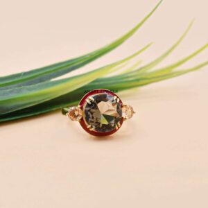 14k Gold Plated Smoky Quartz Ring with CZ Stones in Sterling Silver