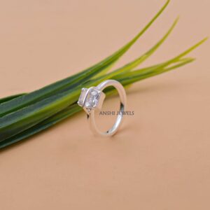 Baguette Cut White CZ Engagement Ring in 925 Sterling Silver Wrap Band