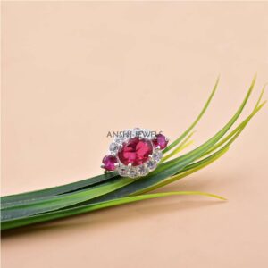 Ruby & White CZ Designer Engagement Style Ring in 925 Sterling Silver