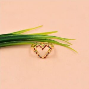 14k Gold Plated Red Enamel Heart Fashion Ring in Sterling Silver