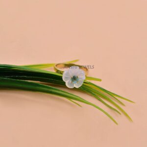 14k Gold Plated Hand-Carved Chalcedony Floral Ring | 925 Sterling Silver Ring