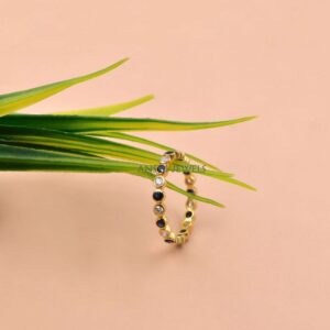 Blue Sapphire Diamond Wedding Band in Gold Plated Silver