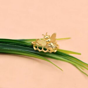 Royal Queen Bee Honeycomb Ring – 14K Gold Plated Sterling Silver Fashion Jewelry