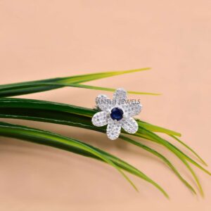 Blue & White Cubic Zirconia Daisy Ring in 925 Sterling Silver – Women’s Floral Ring
