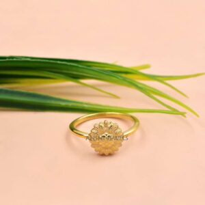 Sunflower Floral Band Ring – 14K Gold Plated Sterling Silver Nature Jewelry