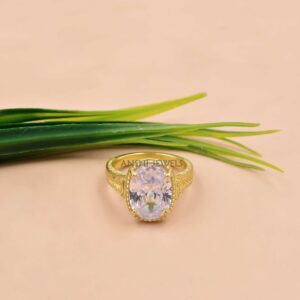 Oval Cut White CZ Engraved Band Ring in 14K Gold Plated Sterling Silver