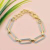 Sky Blue Enamel Link Bracelet in 14K Gold Plating Silver – Sleek Modern Chain Style