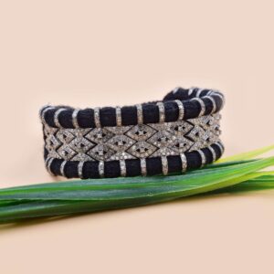 Diamond Macramé Bracelet in 925 Sterling Silver – Black Thread Statement Jewelry