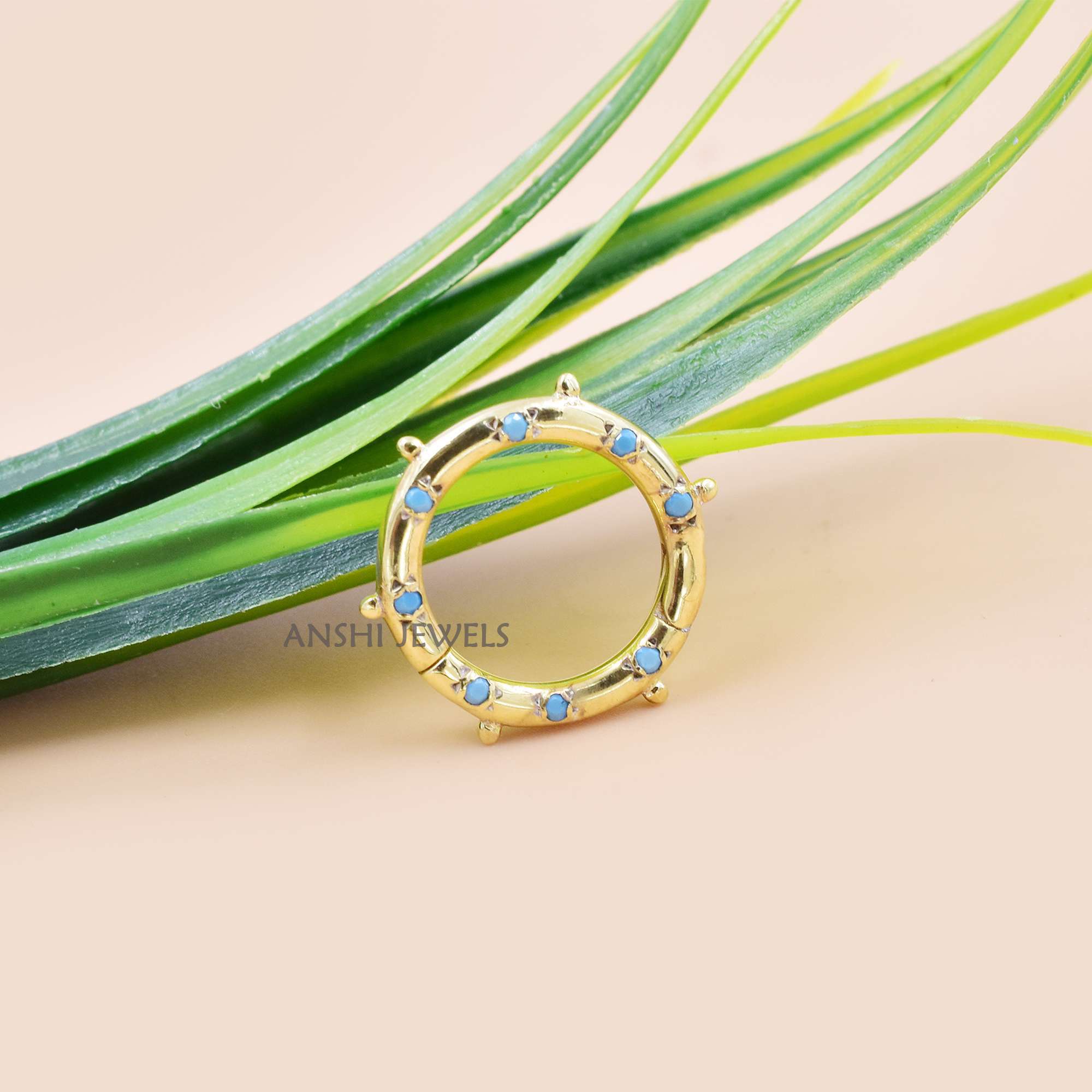 Turquoise Accent Lock Pendant, 14K Gold Plated Sterling Silver Charm Holder