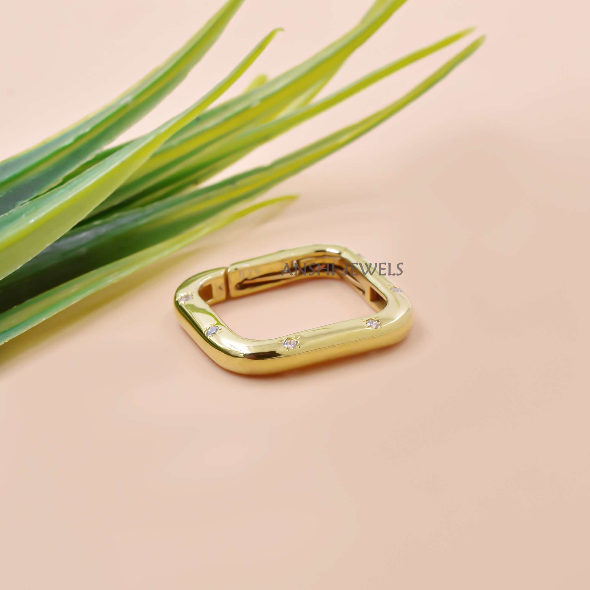 Square Cubic Zirconia Clasp Lock in 14K Gold Plating Silver Designer Charm Jewelry Finding - Image 3