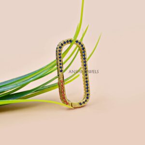 14K Gold Plated Cubic Zirconia Connector Lock – Blue & Orange Stone Jewelry Clasp for Necklace & Bracelet