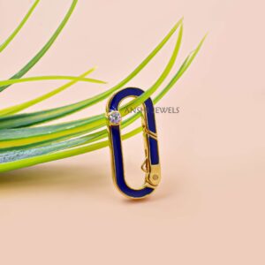 14K Yellow Gold Plated Moissanite Mini Oval Enamel Lock, Luxury Enhancer Clasp, Designer Silver Jewelry Connector
