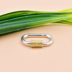 Silver Oval Carabiner Lock with Rose Gold Plating Engraved Screw Charm Holder