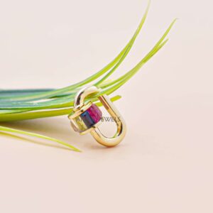14K Yellow Gold Plated Mini Multi Sapphire Baguette Carabiner Lock – Luxury Charm & Chain Connector In Silver
