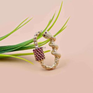 Snake Design Carabiner Clasp – Ruby Detail Screw Connector 14K Gold Plated Silver Jewelry