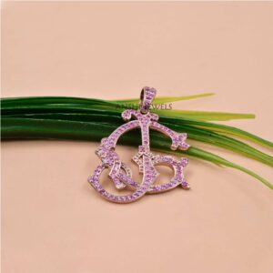 Rose Gold Plated JG-GJ Monogram Pendant with Sparkling Pink Sapphire Accents In Silver