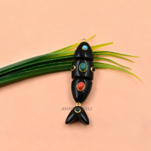925 Sterling Silver Black Onyx Moving Fish Pendant with Multi-Gemstones