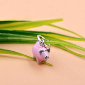 925 Silver Cute Pink Enamel Piglet Charm, Handmade Animal Pendant