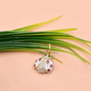CZ and White Enamel Ladybug Charm In 925 Sterling Silver
