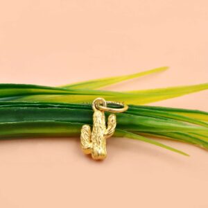 14K Gold-Plated Cactus Charm, 925 Sterling Silver Nature Pendant