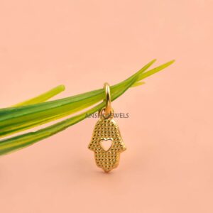 Gold Plated Textured Hamsa Hand Pendant in 925 Sterling Silver
