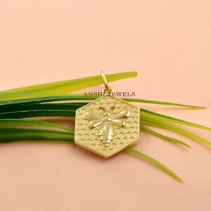 Gold Plated Honeycomb Hexagon Charm, 925 Silver Pendant For Necklace