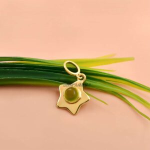 14k Gold Plated Peridot mini Star Charm, Silver Pendant For Necklace
