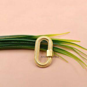 14k Gold Plated Rope Texture Oval Carabiner Clasp – Necklace & Bracelet Connector In Silver