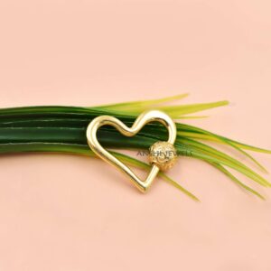 14k Gold Plated Texture Screw Heart Carabiner Clasp In Sterling Silver
