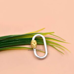 Matte Skull Carabiner Lock Clasp In 925 Sterling Silver With Yellow Gold Plated Screw