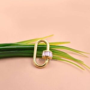 Handcrafted Pink Cubic Zirconia Baguette Screw Carabiner Lock In Sterling Silver